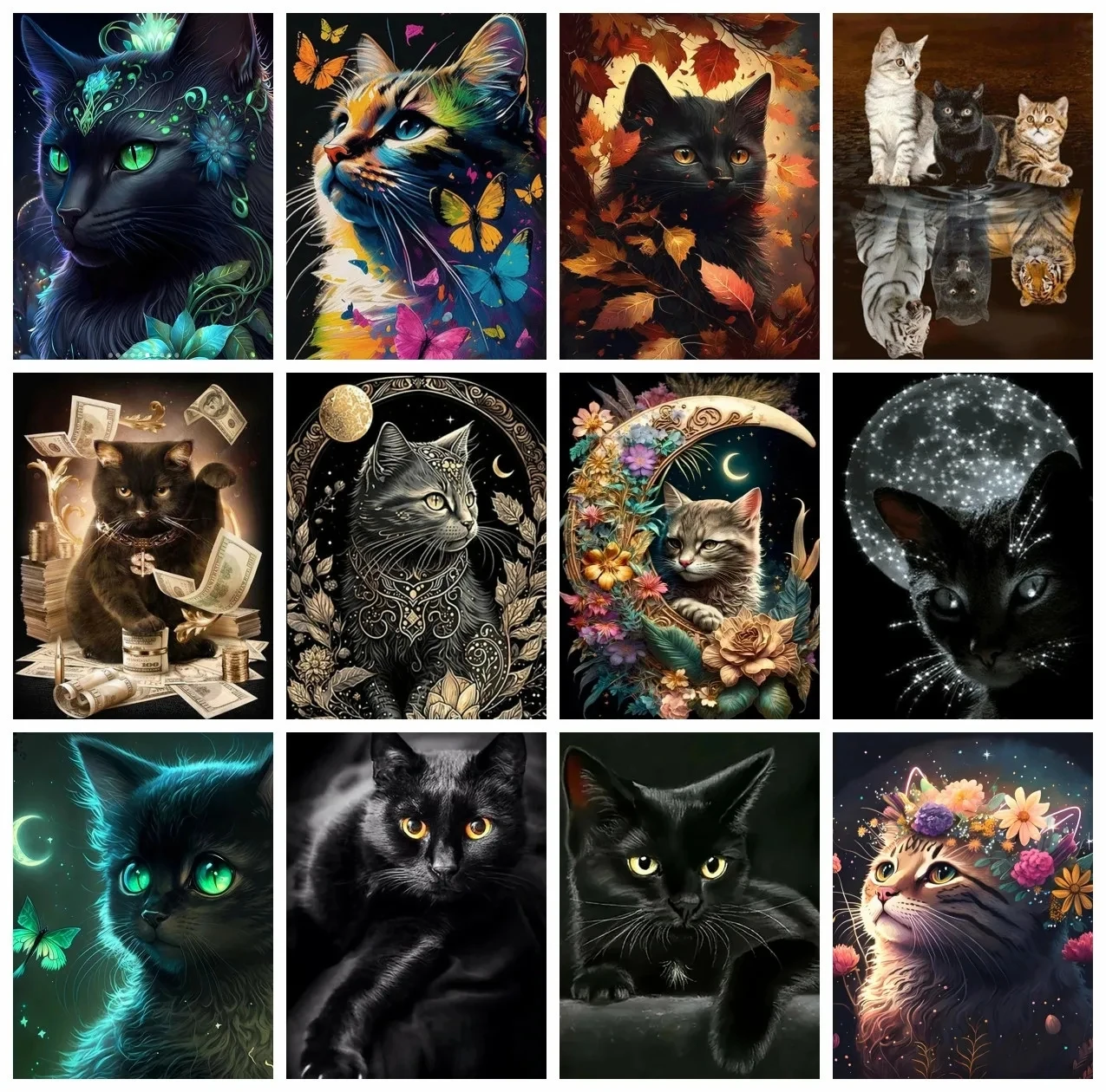 Pintura Mosaico De Animales Negros De Gato Costura Decoración Del Hogar Diamantes De Imitación Regalo Diy Bordado Arte De Flores