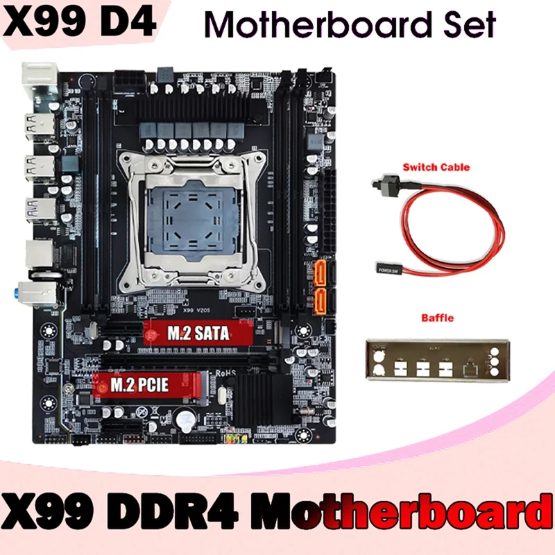 

X99 Desktop Motherboard+Baffle+Switch Cable DDR4 Kits Support 4X32G For 5820K 5960K E5-2678 V3 E5 2676 V3 CPU