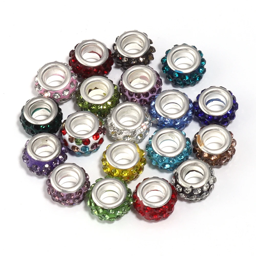 20 Stück runde Strass-Polymer-Ton-Perlen, bunte große Loch-Perlen, lose Distanzperlen für DIY-Schmuckherstellung, Armband, Halskette – Detail 2