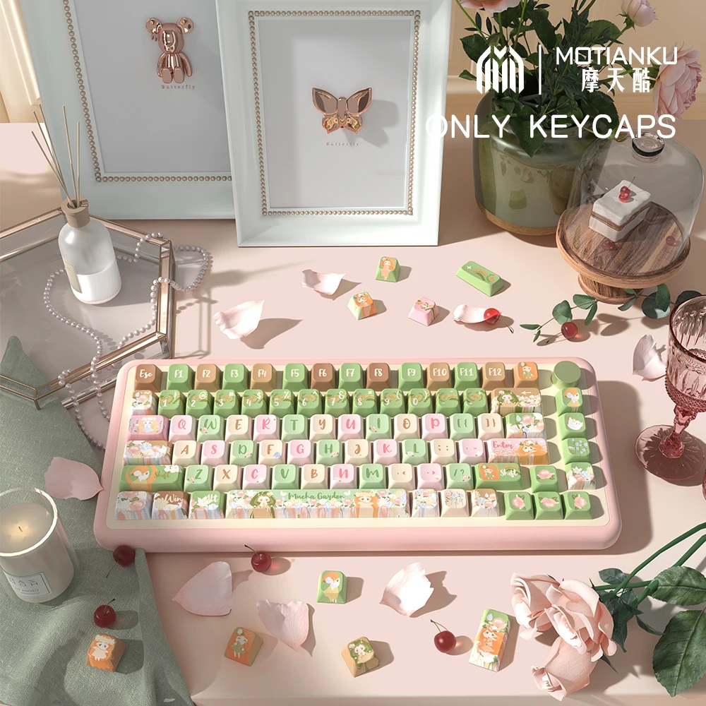 Summer Garden Theme Keycaps, perfil MDA, Keycap personalizado para teclado mecânico com 7U e ISO Key Cap