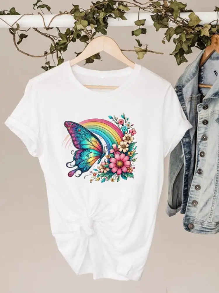 Clothing Tee For Women Clothes O-neck Fashion Lovely Flower Trend Cute Short Sleeve Print T Shirt Top Basic Graphic T-shirts