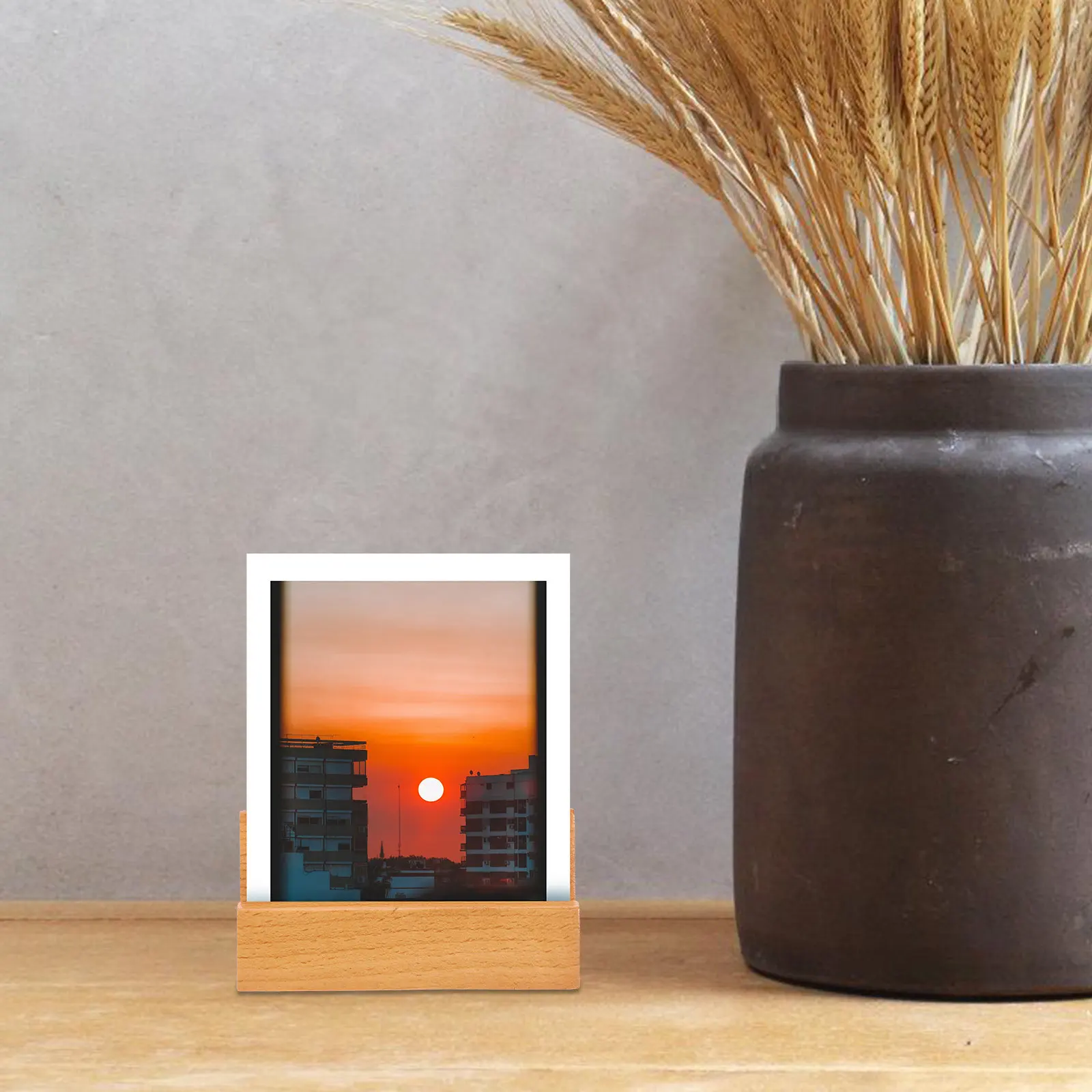 Multi Functional Wooden Phone Base Dual Slot Desk Calendar Stand Organizer Photo Card Holder Rustic Display Accessory for Office
