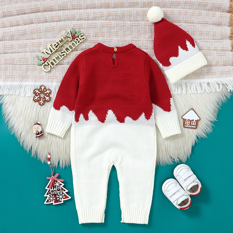 Christmas Newborn Baby Romper Knit Infant Girl Boy Jumpsuit Long Sleeve Child Xmas Clothes Fashion Cute Elk 0-18M Overalls 2pcs