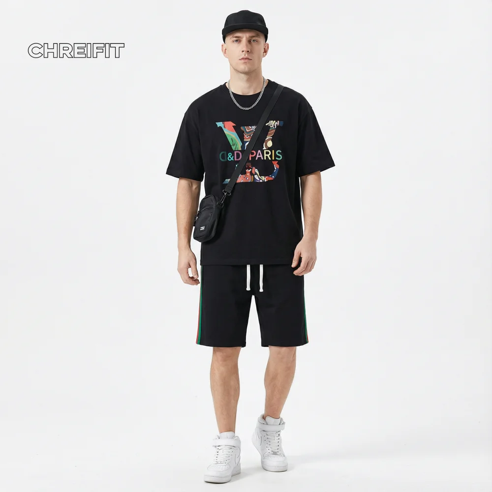 الرجال الموضة عادية تي شيرت و مجموعة تي شيرتات قصيرة للأطفال طباعة س الرقبة المحملة الرباط الرياضة السراويل الصيف العصرية رياضية الزي للرجال