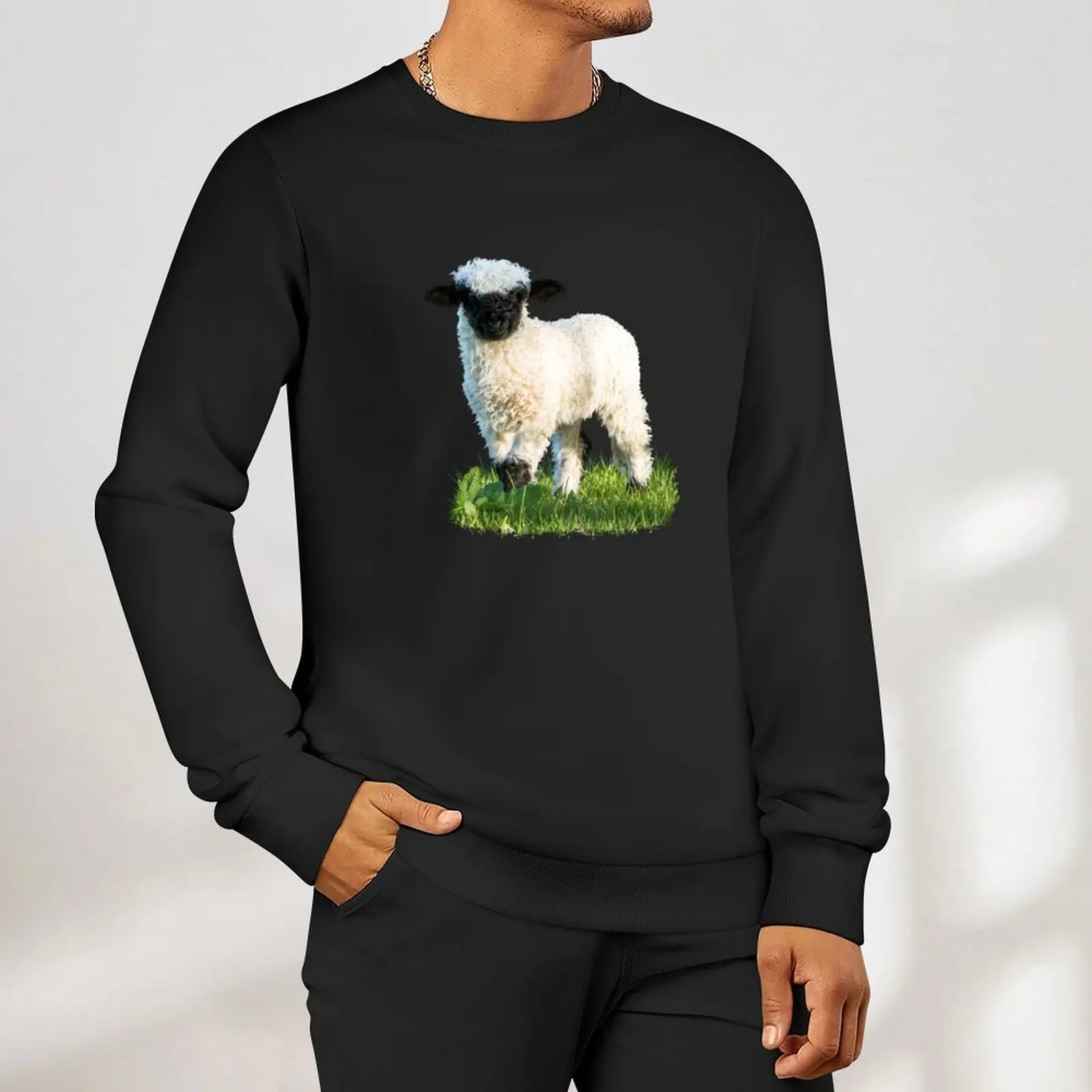 Valais Blacknose Lamb in a Meadow Pullover منتجات الخريف الجديدة ملابس رجالي رياضية بلوزات للرجال