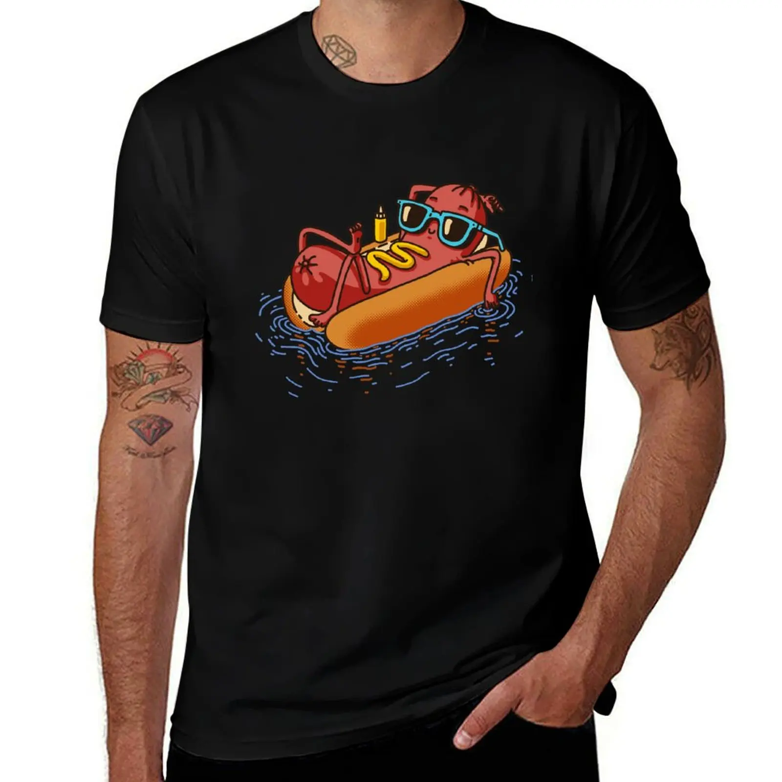 

Hot Dog Summer Vacation Swimming Pool T-Shirt designer shirts cotton man t-shirts Clothing mens graphic t-shirts funny