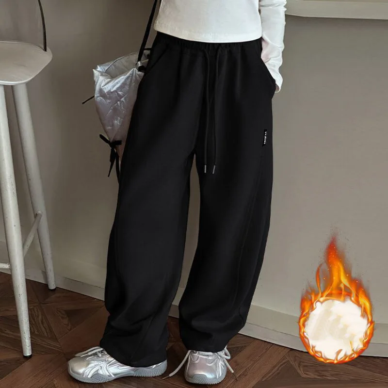 Girl Winter Warm Thermal Banana Pants For Child Casual Fleece-Lined Sweatpants Kids Insulated Trousers For Teenagers Age 5-14Y