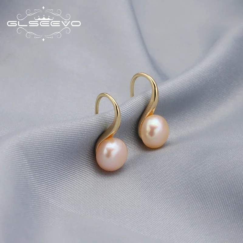 GLSEEVO High Sense Natural Freshwater Pearls Female Ear Hooks Luxury Earrings Give a Gift To A Friend Fine Jewelry