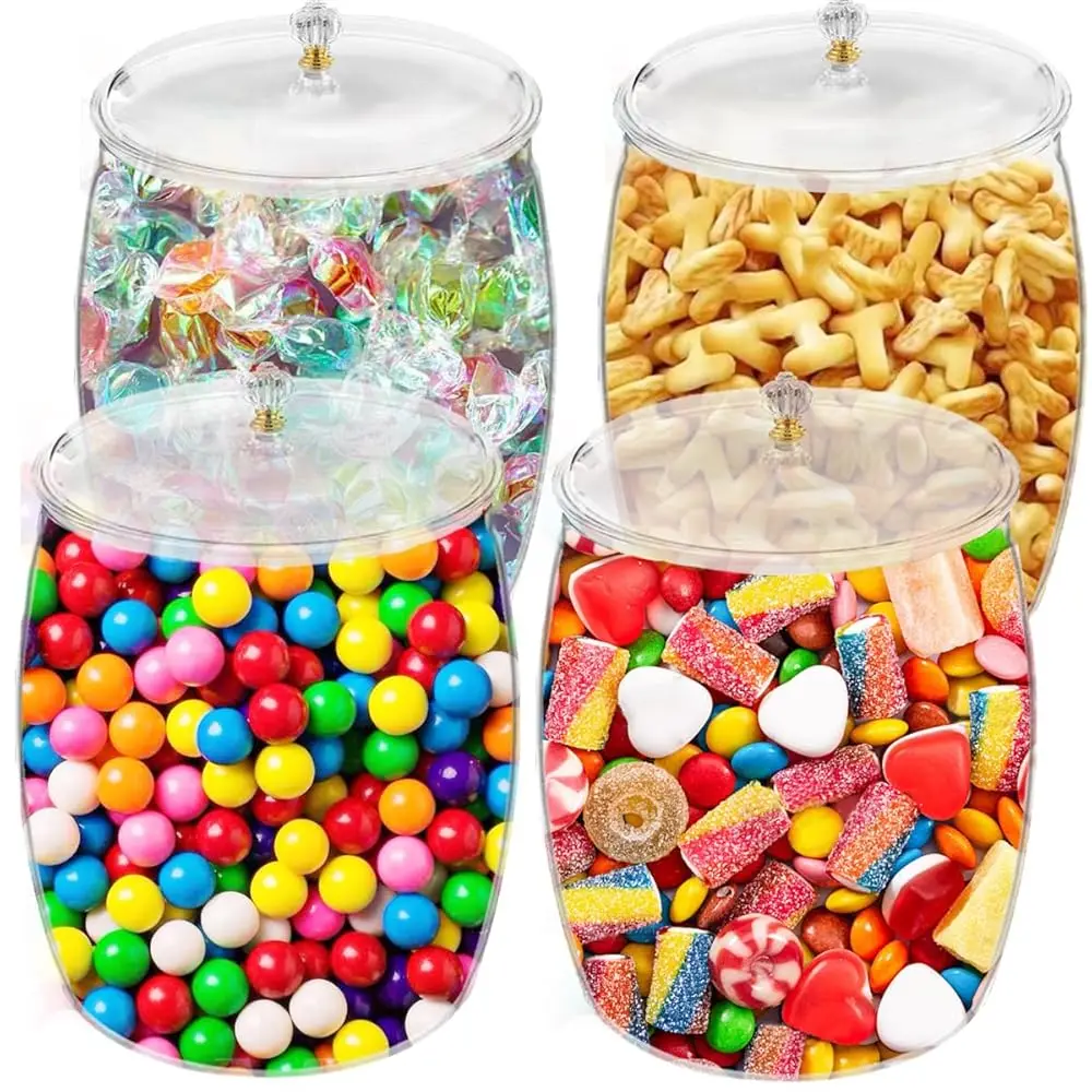 

4 Piece Candy Jars With Lids, 90Oz Plastic Candy Jars Bulk Acrylic Cookie Jars Airtight Buffet Containers, Wide Mouth Stury