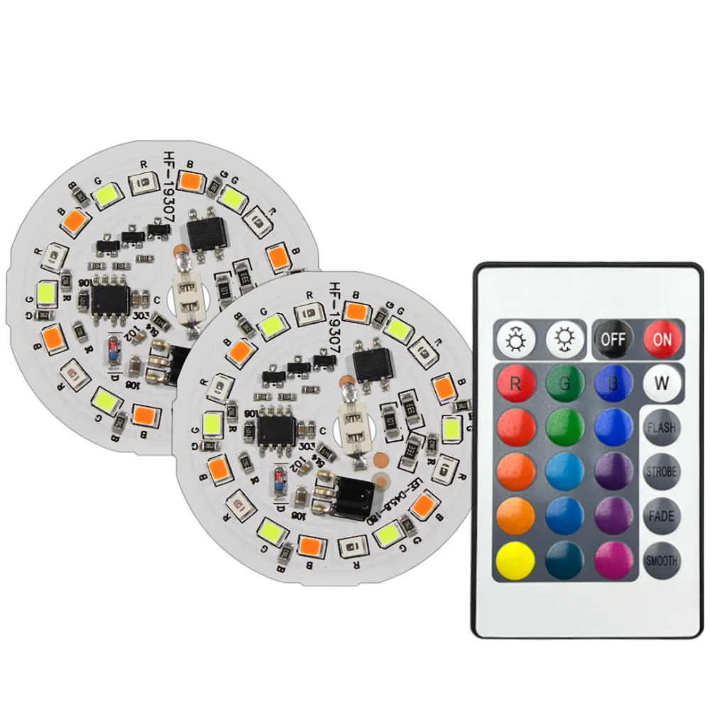 Panneau lumineux LED 220 V 5 W RVB avec télécommande, circuit imprimé, source lumineuse pour ampoule, source lumineuse DIY, plaque ronde colorée dégradée
