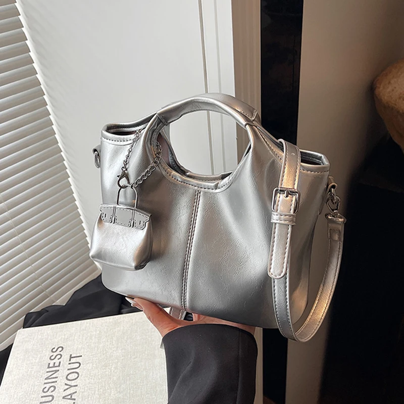 حقيبة يد راقية ذات سعة كبيرة، متعددة الاستخدامات، حقيبة كتف بتصميم سلة خضروات بسيطة للنساء