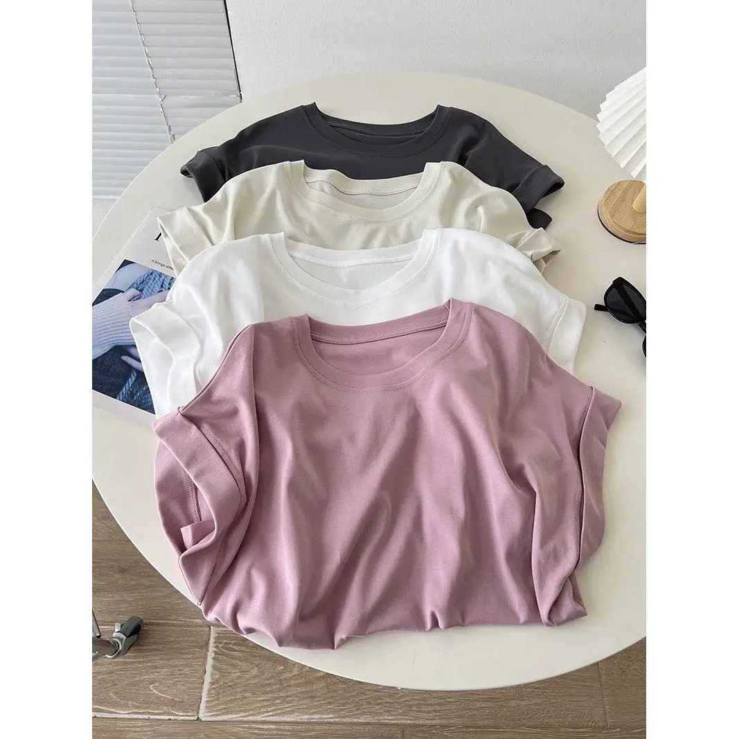 Ultra-Soft Modal Cotton round Neck Short Sleeve T-Shirt Women Summer Loose Skin-Friendly Pure Color Fashionable Sleeve Design
