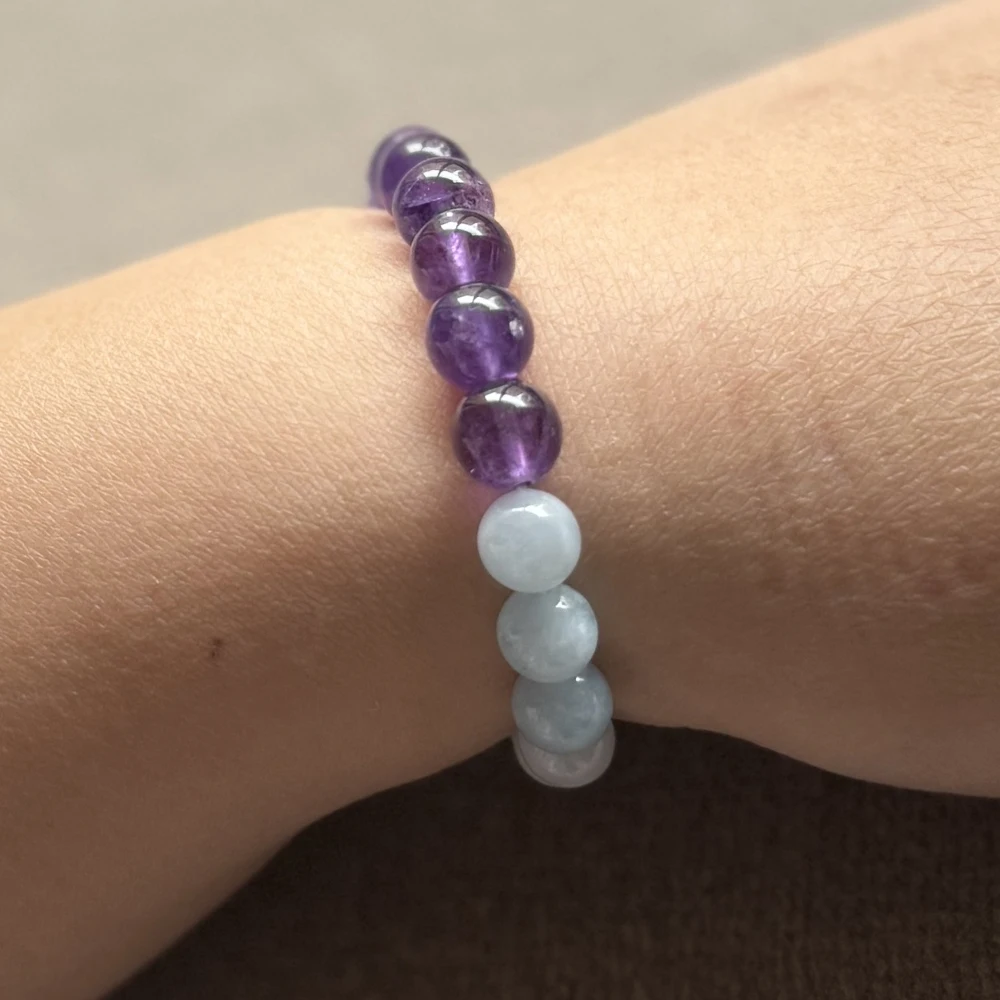 MG2106 New Design 8 MM Aquamarine Amethyst Madagascar Rose Quartz Bracelet Womens Wrist Yoga Mala