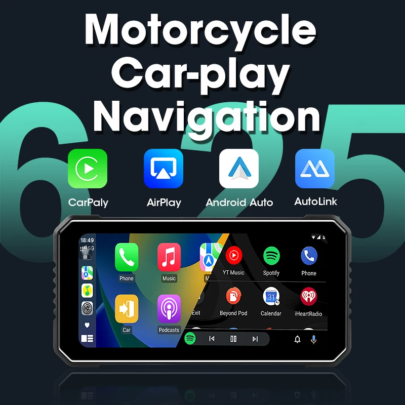 Srnubi 6.25" Portable Digital Motorcycle Dashboard GPS Navigation Display Screen Wireless CarPlay Moto Android Auto TPMS Monitor