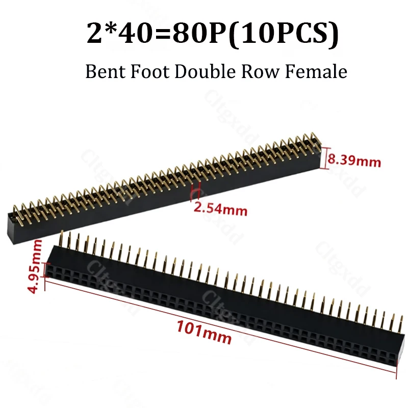 10 Stück 90-Grad-Winkelstecker, zweireihig, Buchsenleiste, 2,54 mm Rastermaß, PCB-Buchsenstecker, 2×3, 2×4, 2×5, 2×6, 2×7, 2×8, 2×20, 2×40 Pins – Detail 23