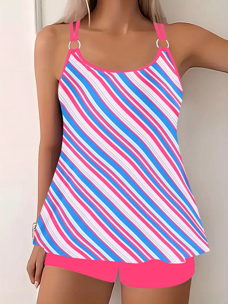 Gradient Swimsuit Women Beachwear Sleeveless Two-Piece Chic Tank Tops Female Swimwear Bathing Summer Fashion Bikini Set