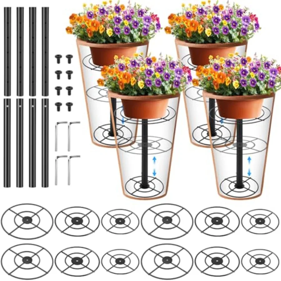 

4 Pack Adjustable 10.5-18.5in Plant Risers for Inside Pots Planter Inserts Metal Planter Lift Fillers Riser Tall Square Round T