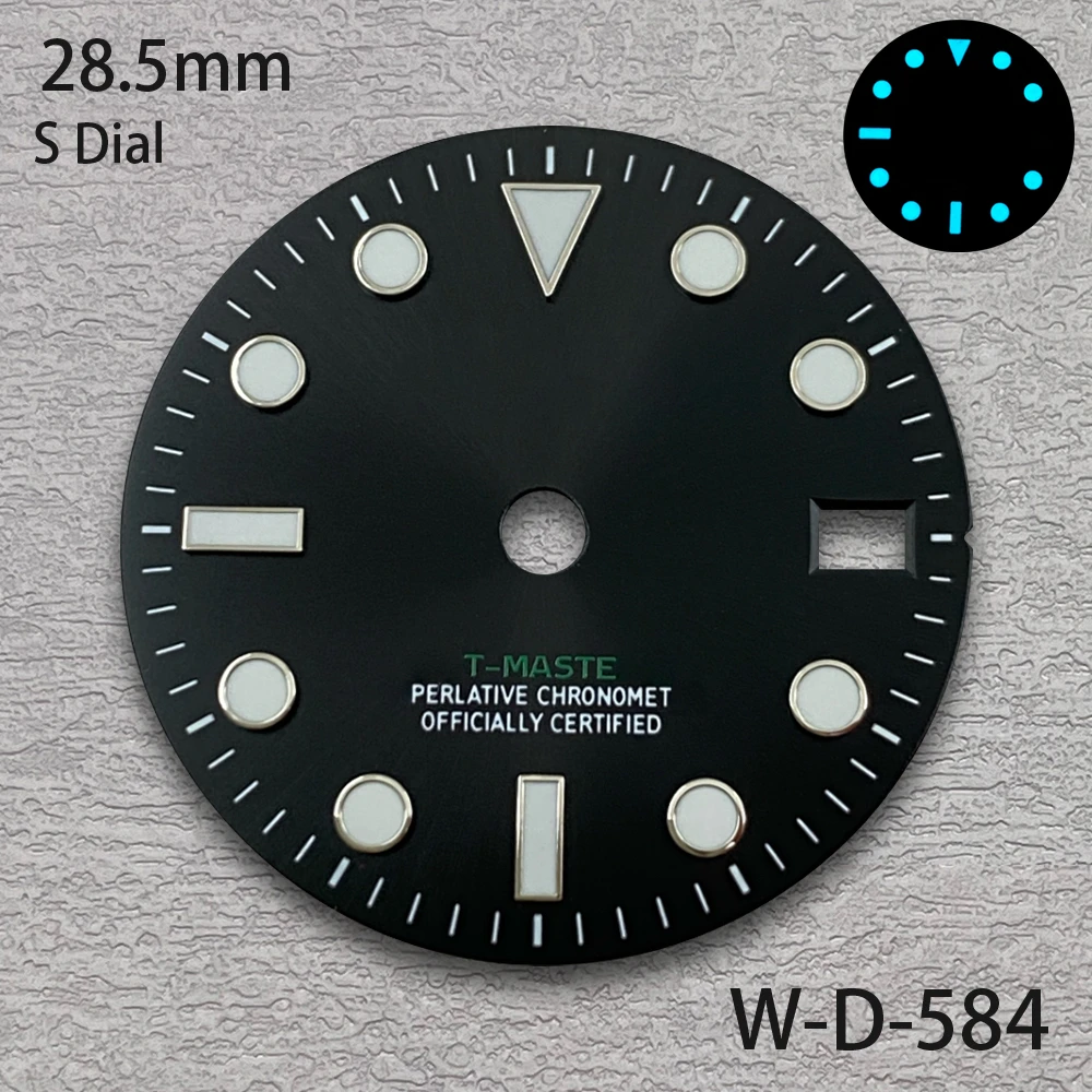 28.5mm S Logo Dial GMT Meteorite Dial Fit NH34 Movement Ice Blue Luminous Watch Modification Accessories