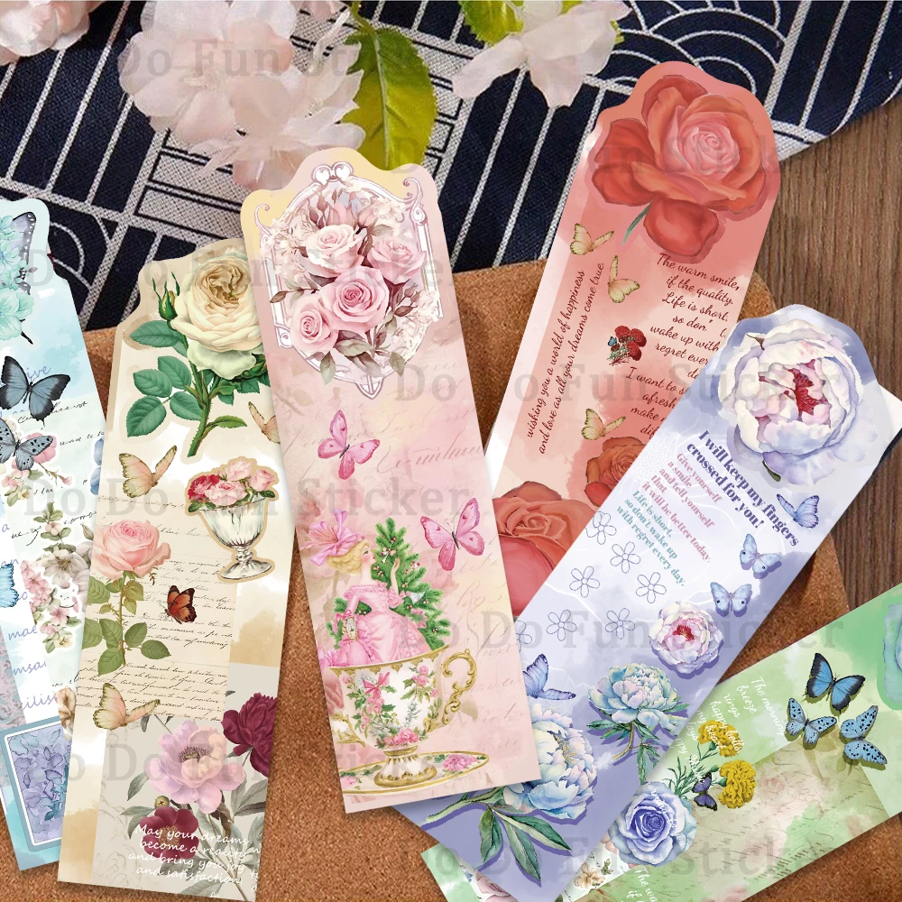 30PCS Dreamy Beautiful Butterfly Flower Art Graffiti Bookmark Reading Paper Book Handbook Marking Card Decorative Gift