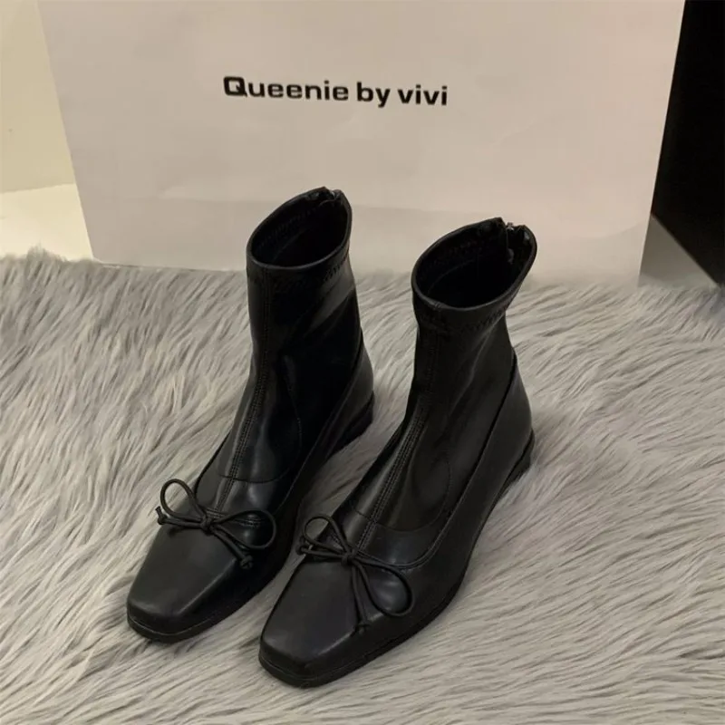 

Женские узкие короткие сапоги с застежкой-молнией сзади, элегантная модная женская обувь, туфли на низком каблуке