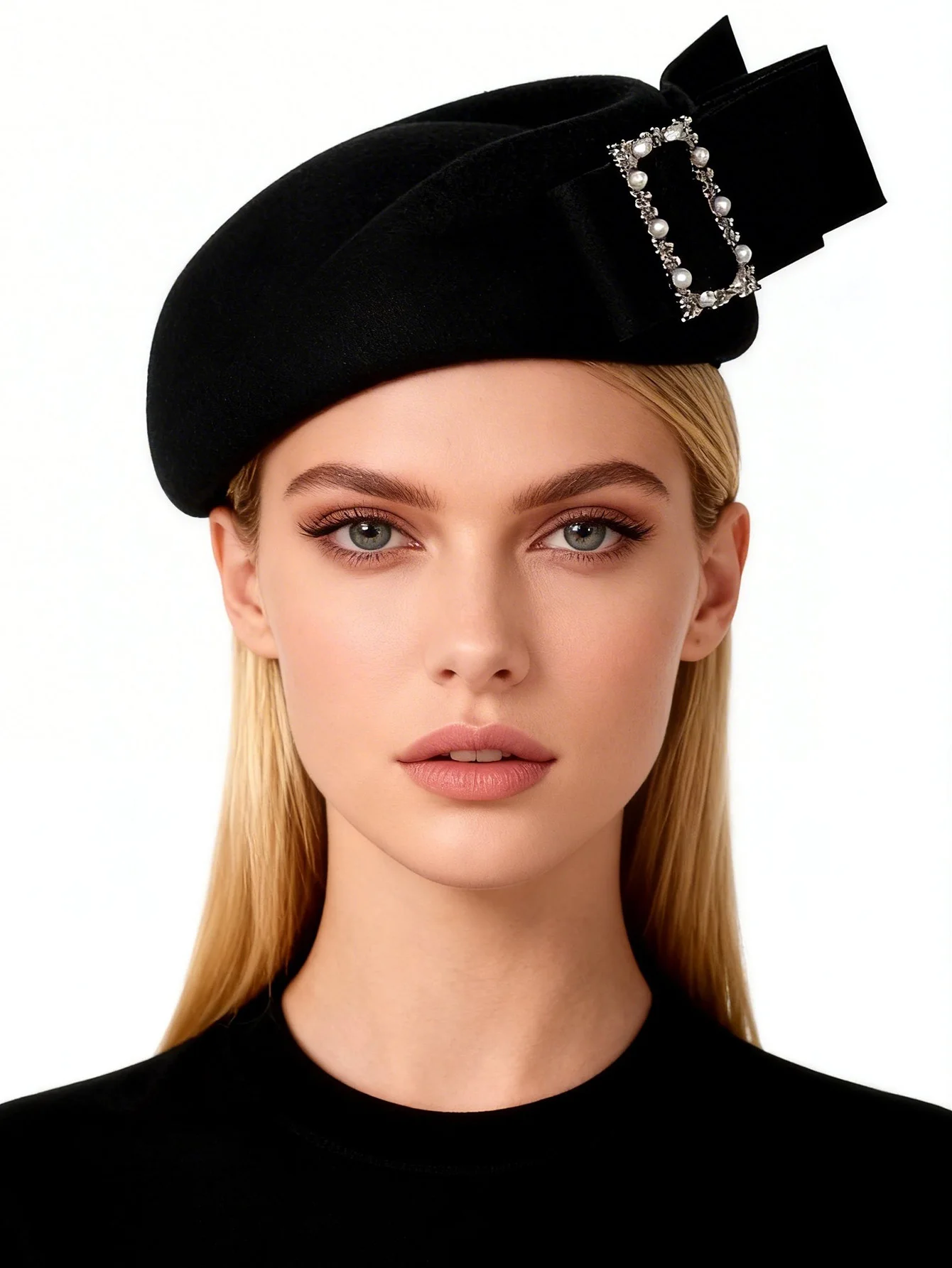 Black Wool Felt Fascinator Hats For Ladies Women Femme Elegant Tea Party Cocktail Formal Church Hat With Bow Bead Rhinestone
