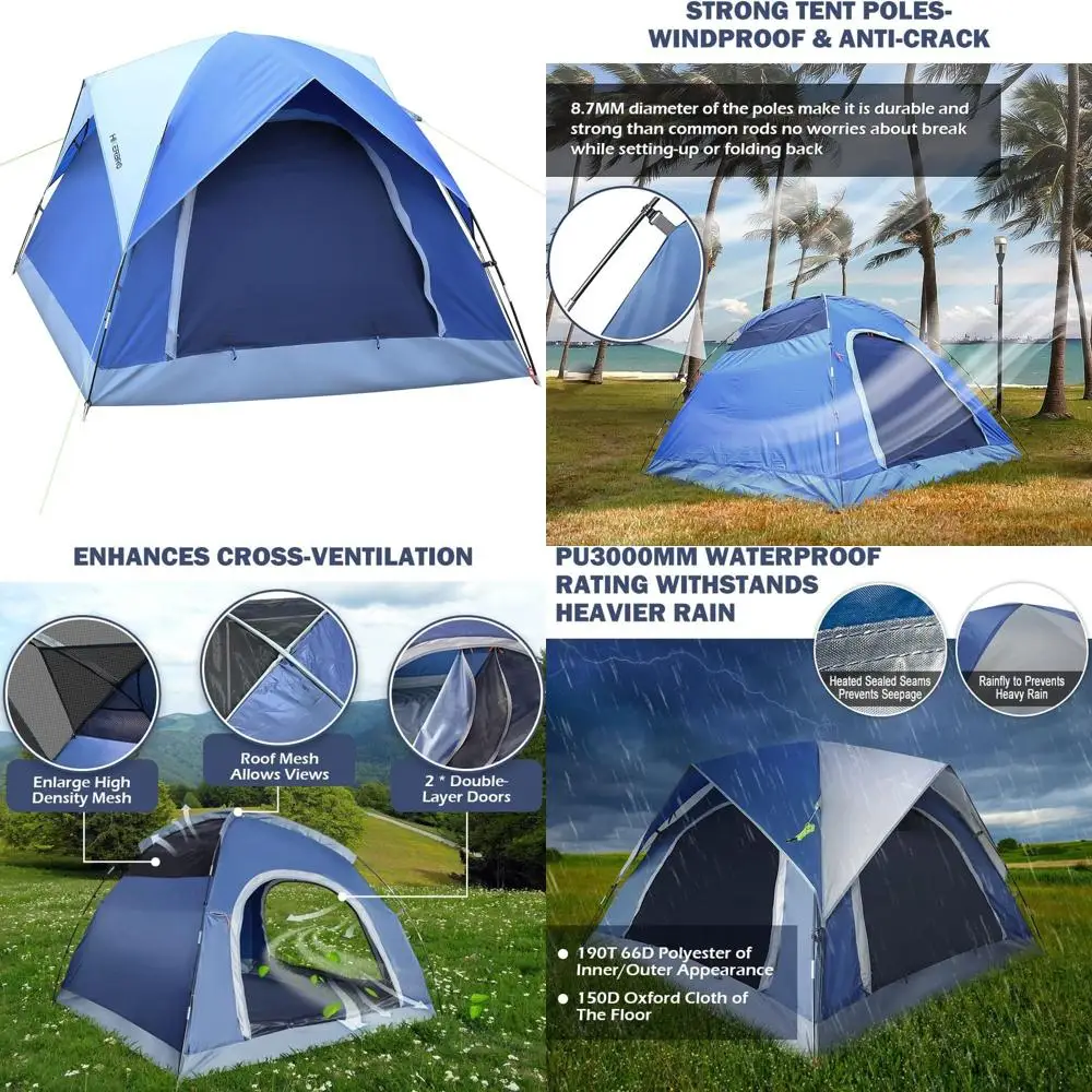 

Компактная купольная палатка на 3-4 человека с двойными дверцами и сетчатым потолком, водонепроницаемая палатка со съемным дождевиком для кемпинга и пешего туризма