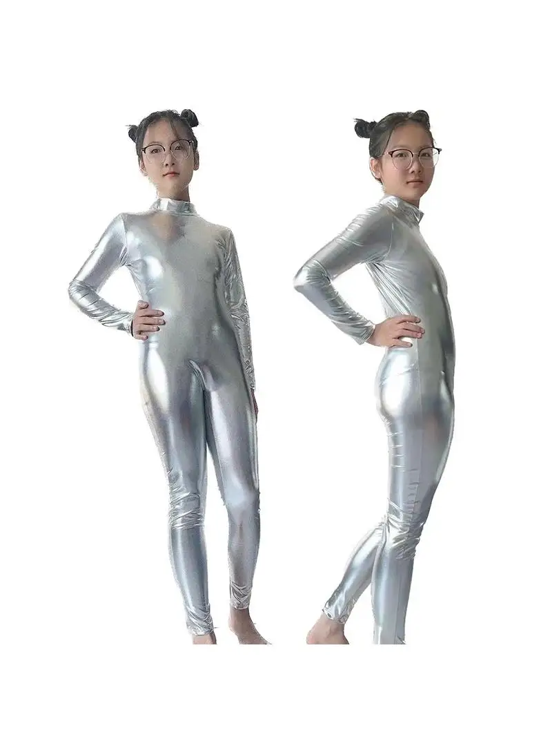 Halloween Gold Stamping Glue Suit Headless Full Body Stage Performance Costume Children's Tight-Fitting Outfit Exposing Head view 4