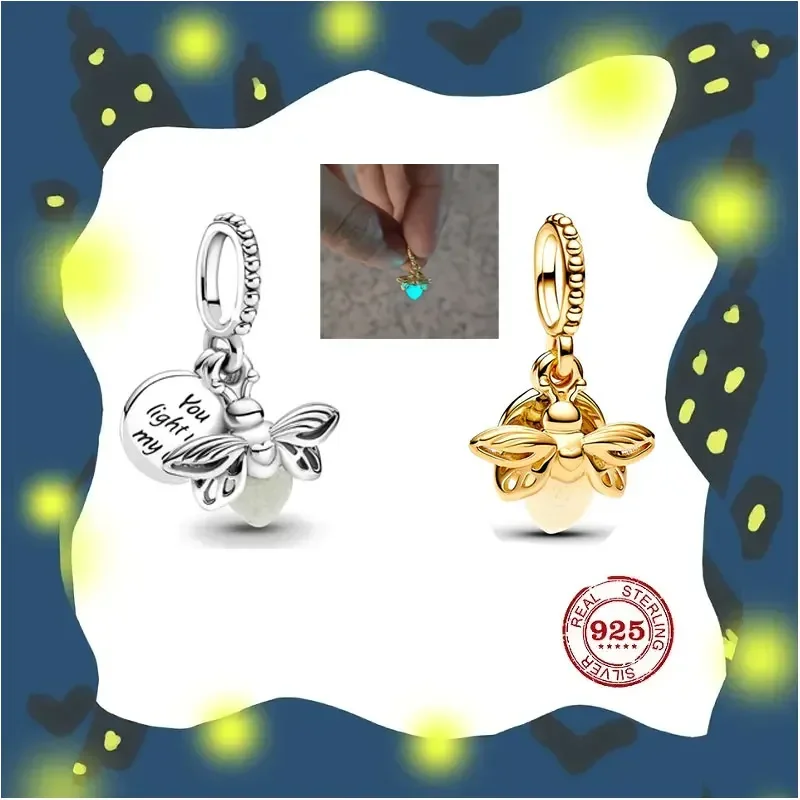 

Silver and gold two luminous firefly pendants pendants suitable for original silver bracelet jewelry making