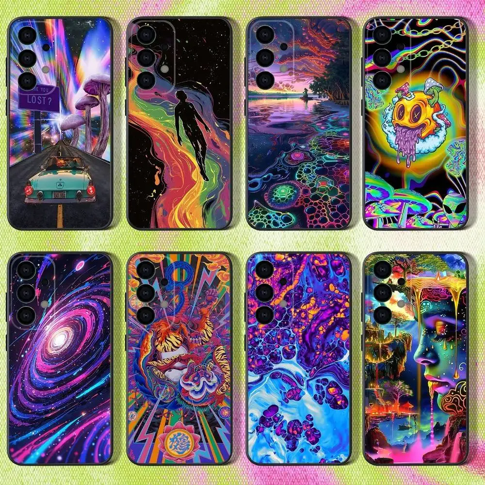 

Phone Case For Samsung S25,S24,S21,S22,S23,S30,Ultra,S20,Plus,Fe,Lite,Note,10,9,5G Colourful Psychedelic Trippy Art Black Cover