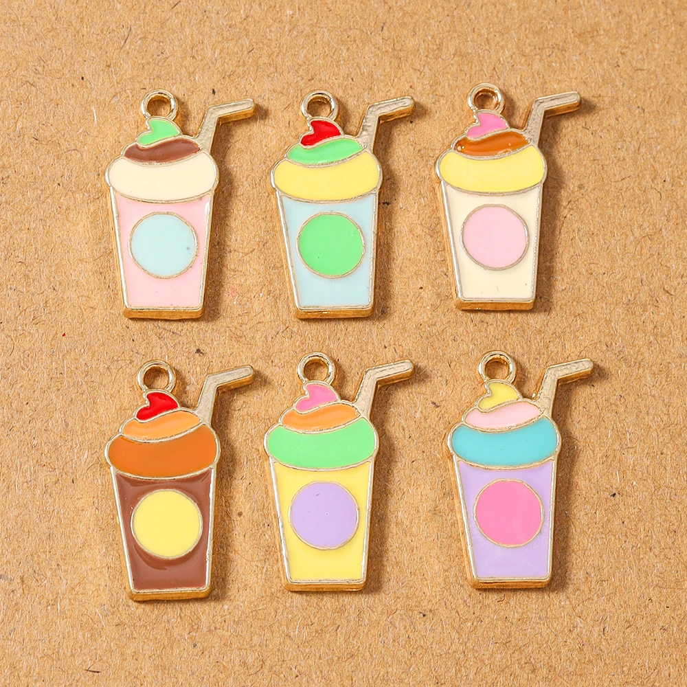

10pcs Enamel Drink Juice Charms Pendants for Necklace Earrings Bracelet DIY Jewelry Making Accessories Supplies