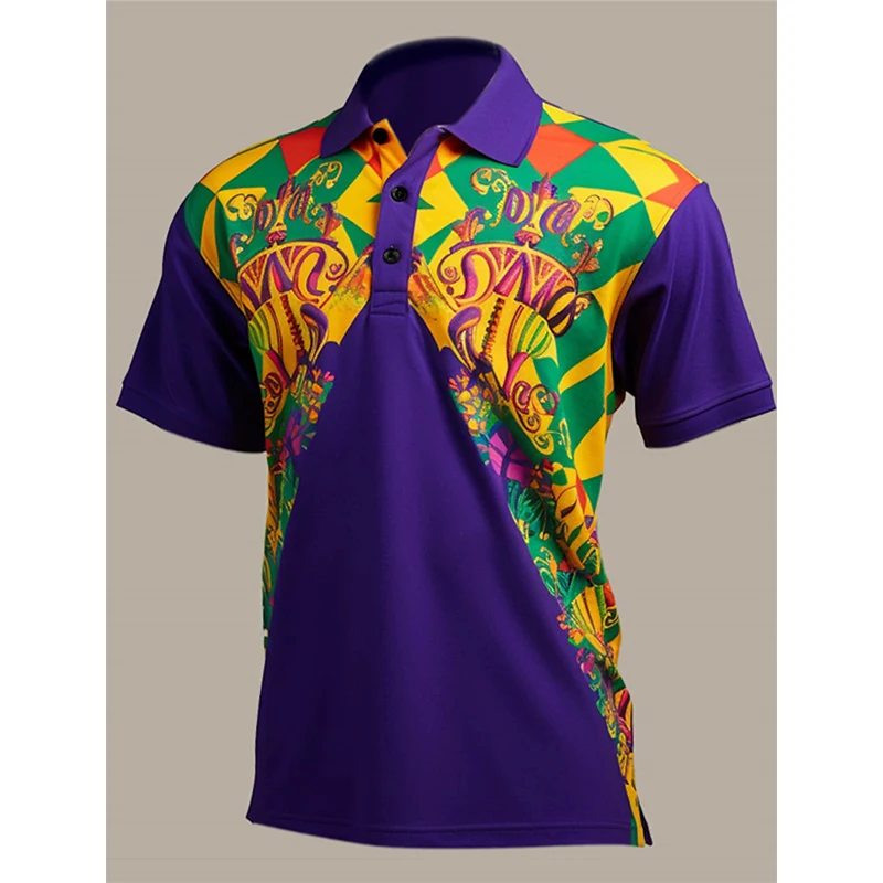 Carnival Leaf Symbol Print Polo Shirt For Men Abstract Print Golf Polo Shirts Streetwear Short Sleeve Turndown Tee Shirts