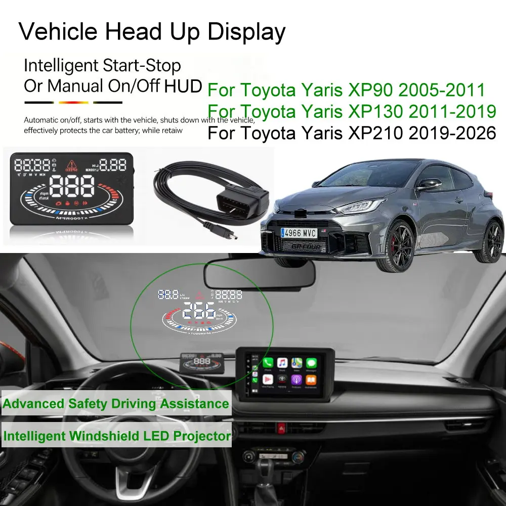 Car HUD Head Up Display For Toyota Yaris XP90 2005-2011 XP130 2012-2019 XP210 2020-2026 Auto Electronics Accessories