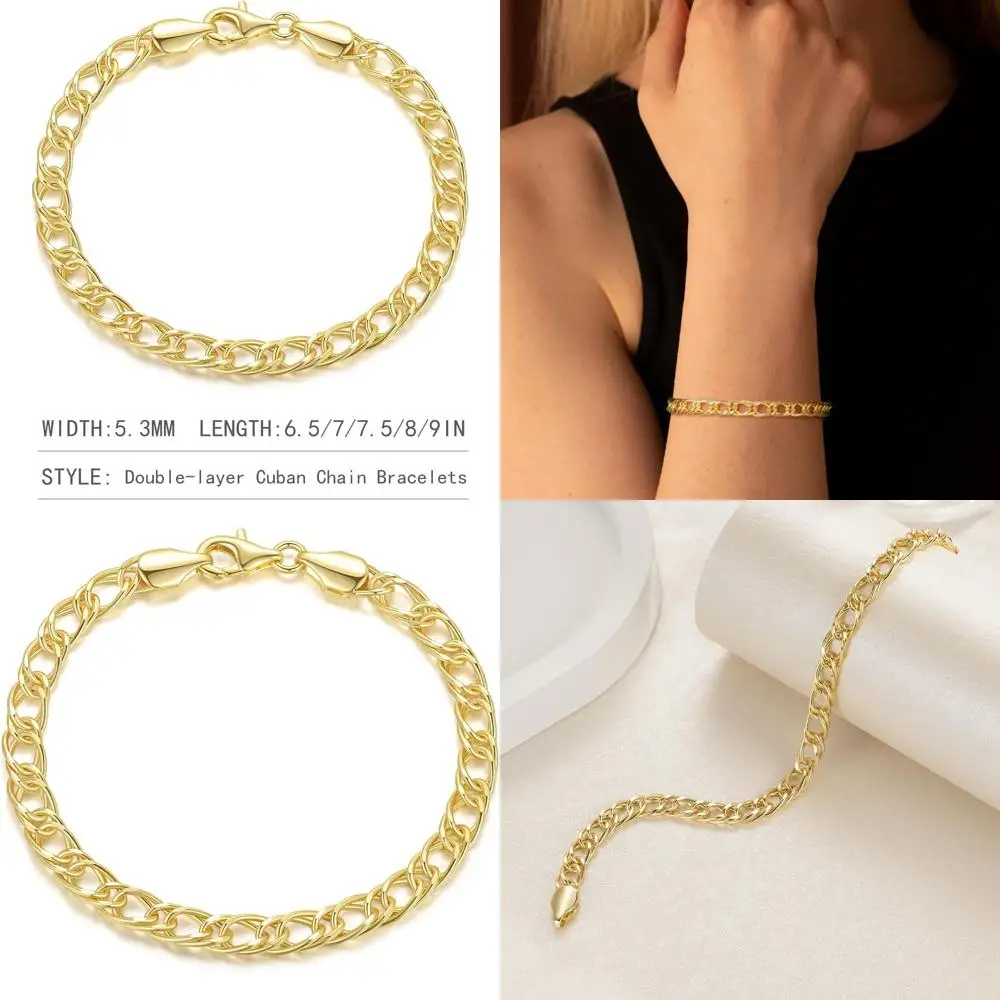 

14K Solid Gold Women's Cuban Link Bracelet, Non-Tarnish, Sparse Design, 6.5-9 Adjustable Length, Perfect Gift for Any Occasion