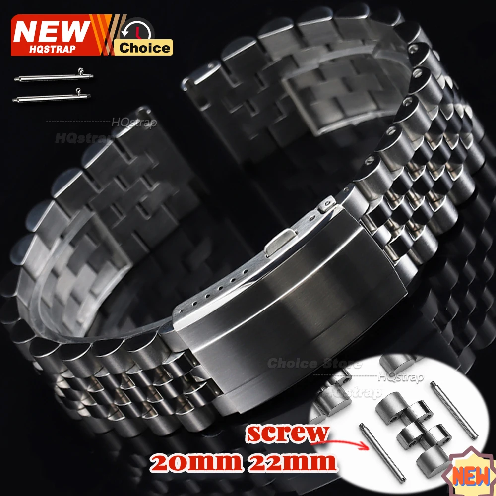 Bracelet en acier inoxydable à visser 20mm 22mm pour bracelet Jubilee à extrémité plate à cinq maillons pour montre Rolex, bracelet de poignet professionnel pour Seiko