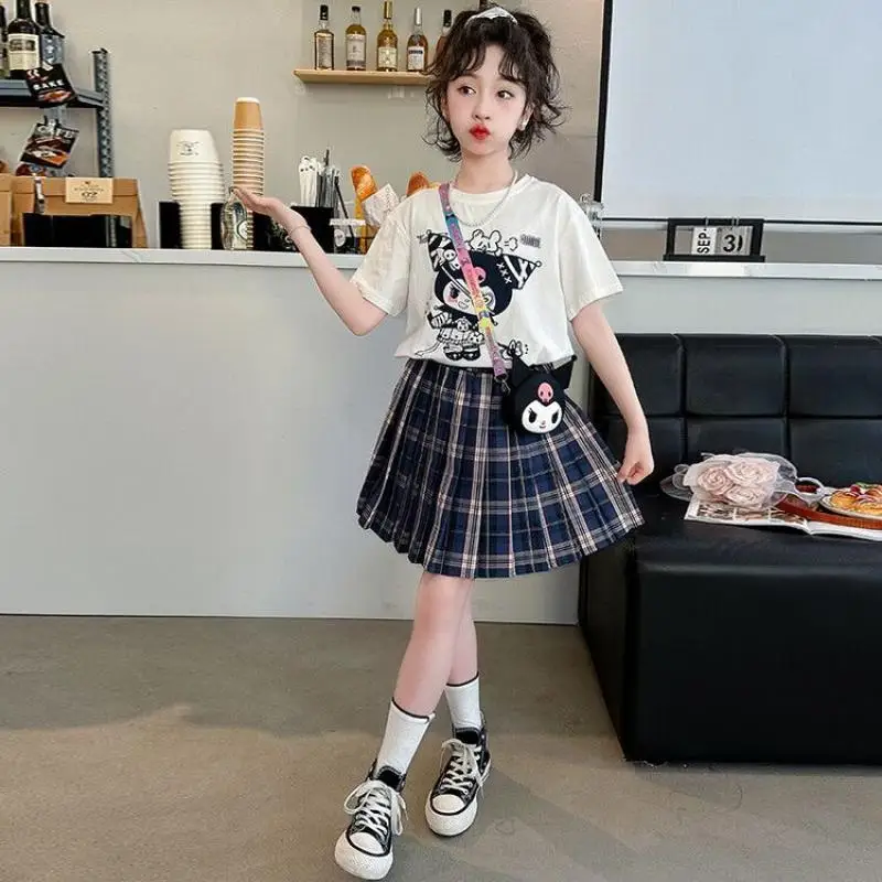 Sanrioed Kuromi Girls Jk Skirt Uniform Outfit Anime Cinnamoroll Girls Shirt College Pleated Skirt Y2K Short-Sleeve Short Skirts