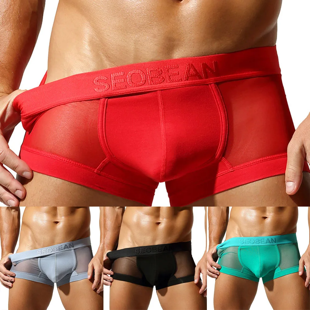 

Men Mesh Translucent Underwear Boxer Shorts Breathable Mid Waist Panties Trunks