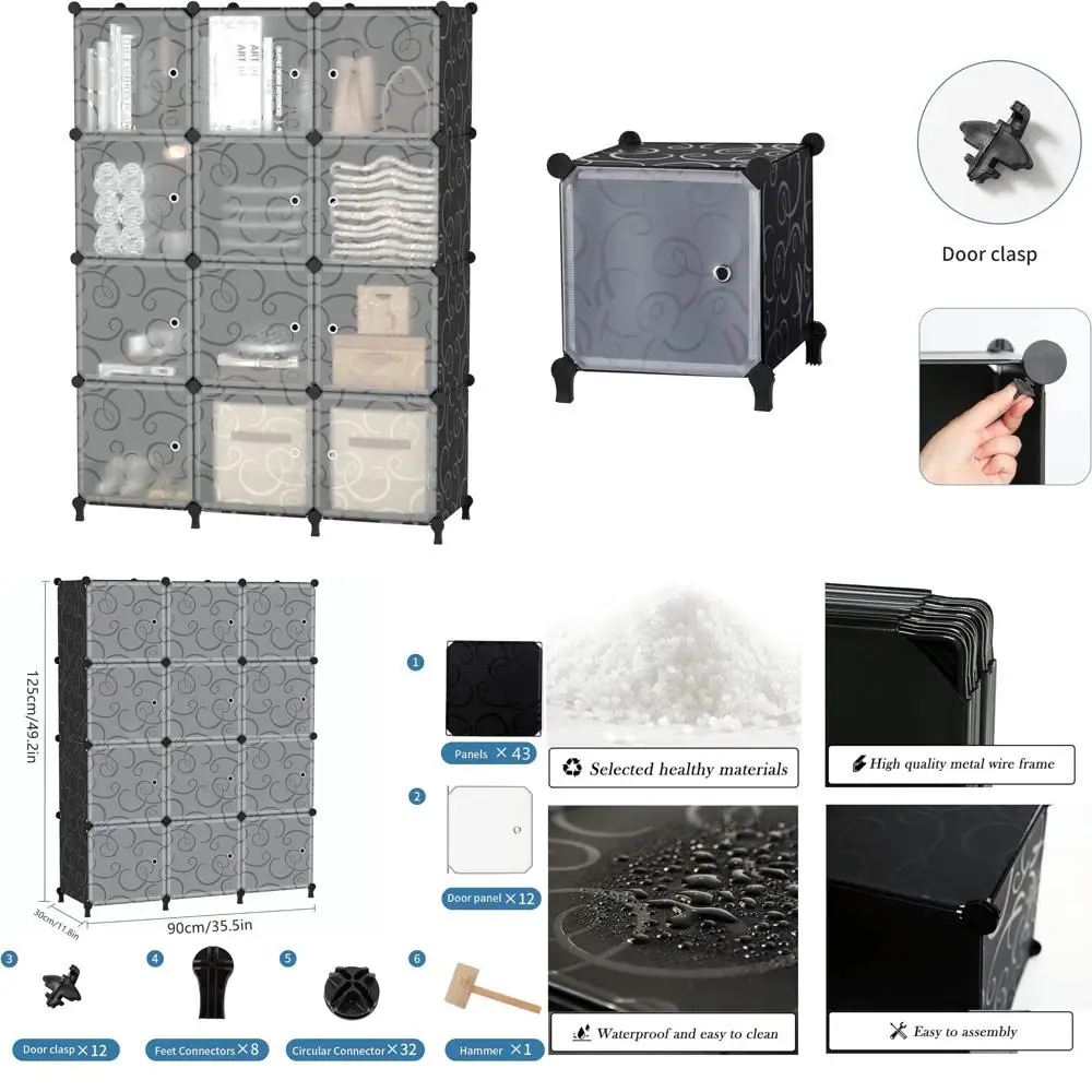 

Модульный складной органайзер-куб с дверцами, пластиковая полка для дома, черный цвет