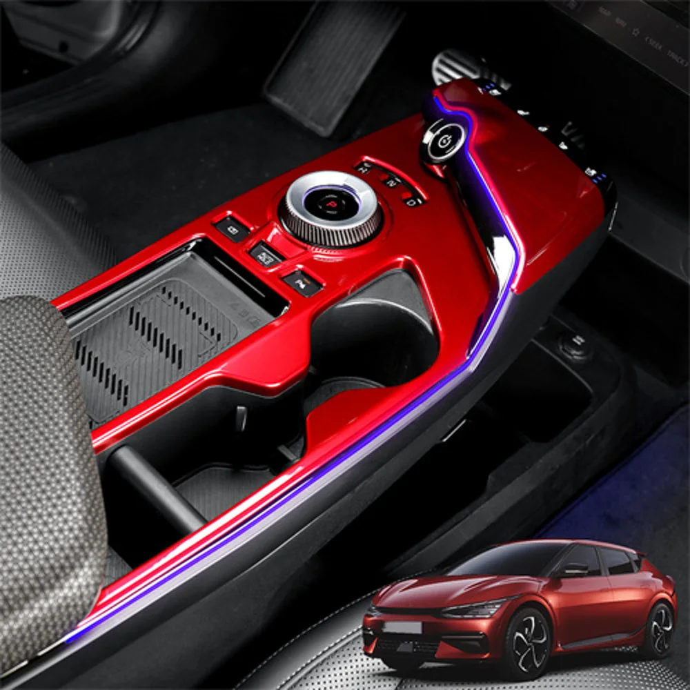 Red Car Gear Shift Panel Decoration Central Control Shift Gear Water Cup Holder Cover For Kia EV6 2022 2023