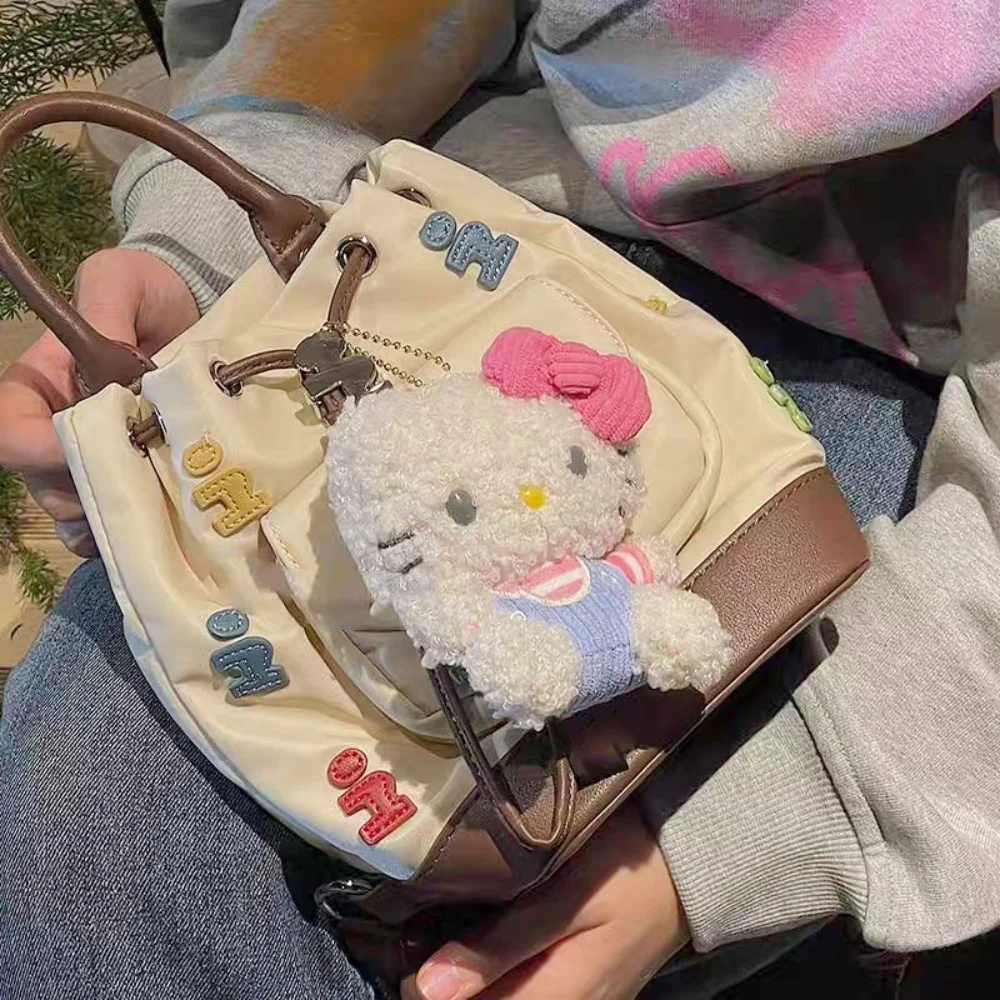애니메이션 Sanrio 헬로 키티 곱슬 봉제 인형 장난감 Kawaii Kt 고양이 여성 핸드백 만화 장식 액세서리 소녀 생일 선물