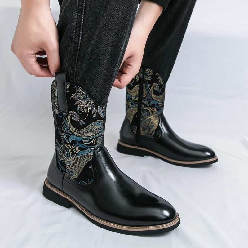 

Fashion Minimalist Design Trendy High Top Leather Boots Brand Outdoor Elegant Travel Mens Boots Quality Side Zipper Casual Boots