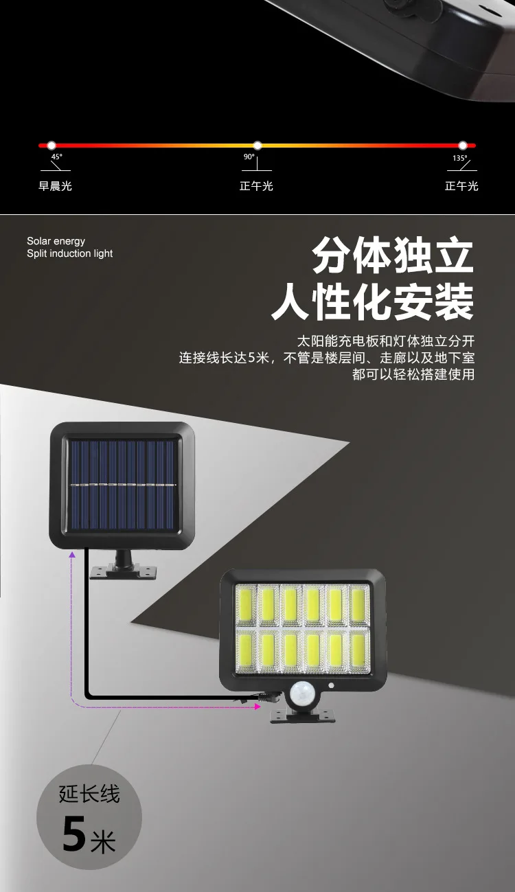 Solar Powered Human Body Sensing Split Type Outdoor Courtyard Light, Solar Powered Rechargeable Wall Light, Street Light