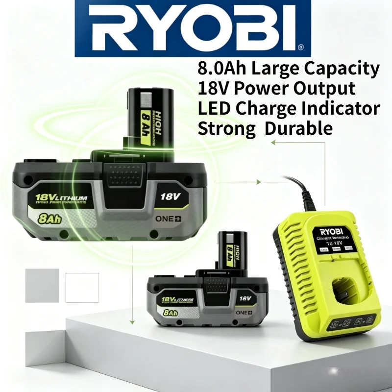 Original Ryobi 18V 8.0Ah Battery, for Long Term Continuous Operation Scenes, Fit R18AG115, R18AG7, for Ryobi 18V Power Tools