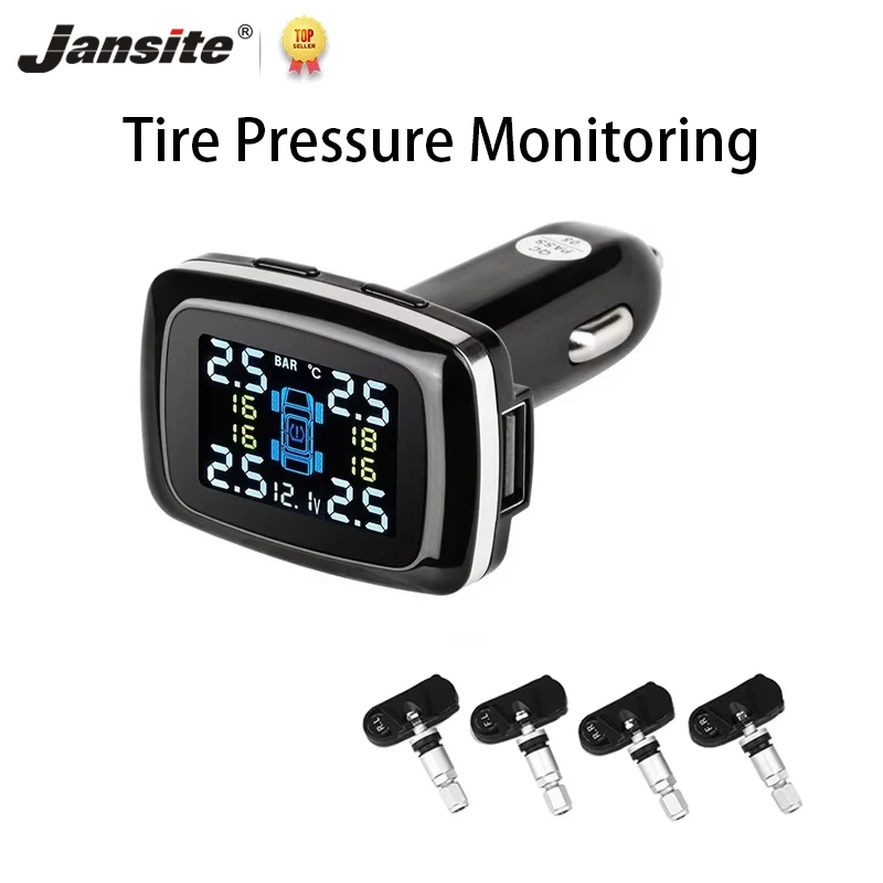 Jansite USB Car TPMS Tire Pressure Monitoring System with USB Port And Cigarette Lighter Auto Security Alarm TPMS Control System