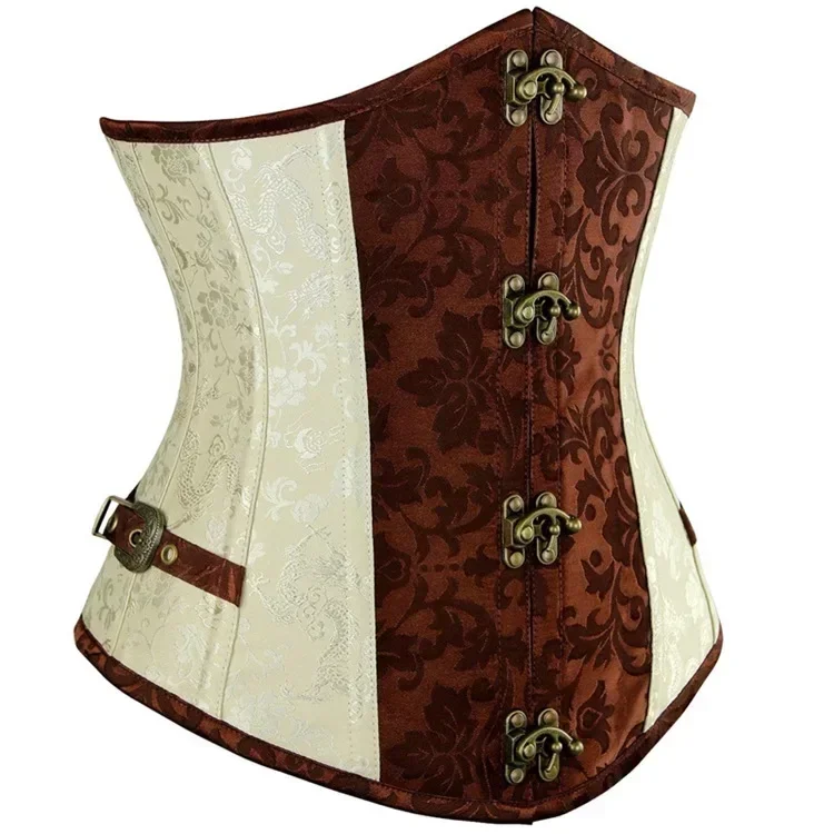 Steampunk Vintage Underbust Corset Gothic Punk Faux Leather Waist Cincher Bustiers Halloween Pirate Costume