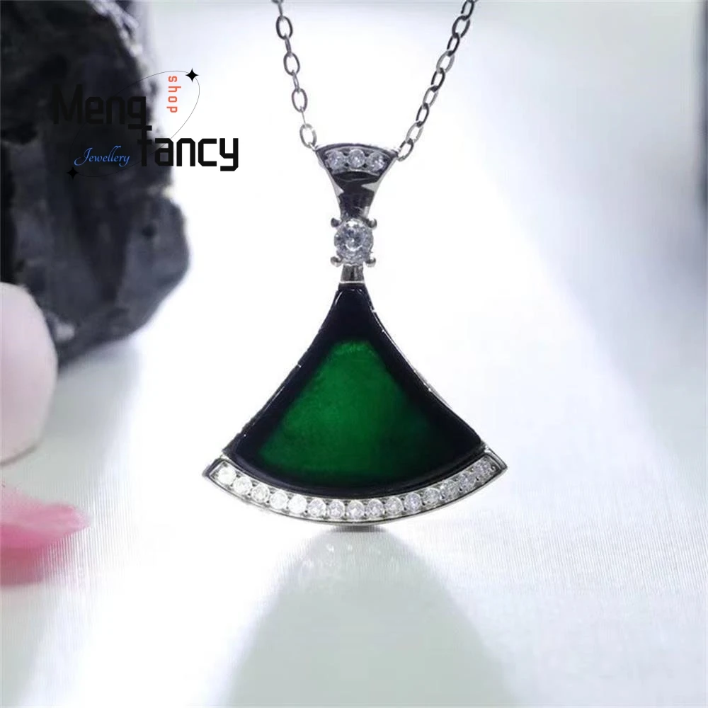 

S925 Silver Lnlaid Jadeite Ink Cui Little Dress Pendant Exquisite Elegant Simple High-grade Luxury Quality Jewelry Holiday Gifts