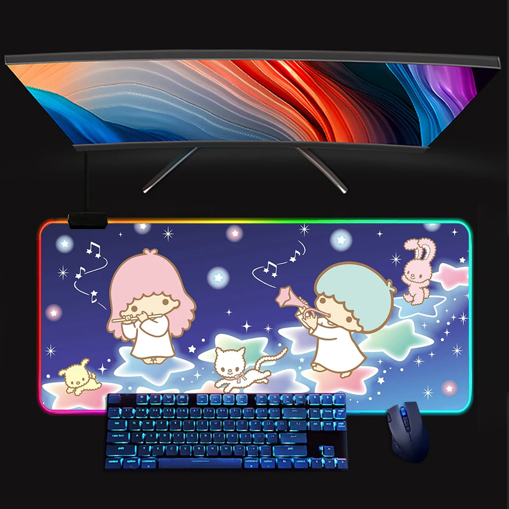 

Little Twin Stars RGB Pc Gamer Keyboard Mouse Pad Mousepad LED Glowing Mouse Mats Rubber Gaming Computer Mausepad