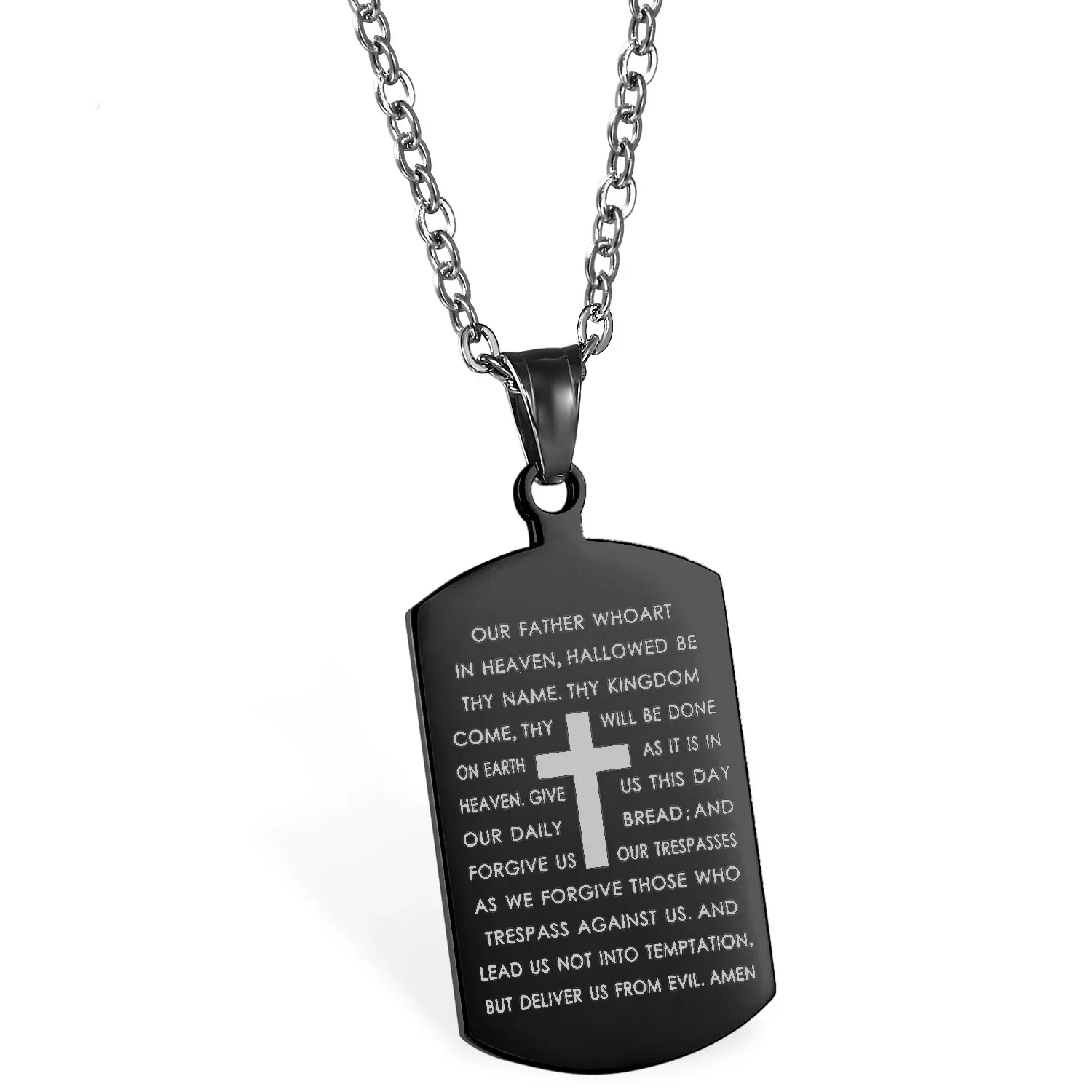 Black Silver Color Cross Bible Men\'s Necklace with \