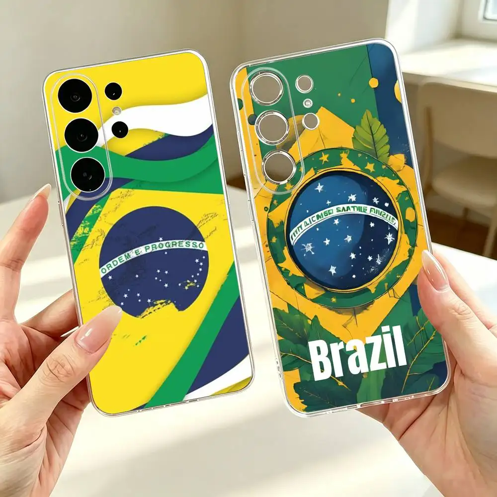Brazilian Football Brazil Flag  Phone Case For Samsung S25,S24,S21,S22,S23,S30,Ultra,S20,Plus,Fe Transparent Cover Gift