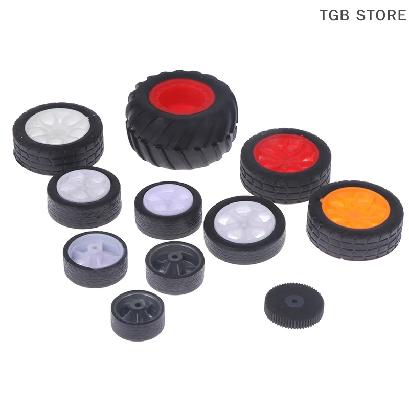 10PCS PC Toy Wheel Rubber Rim Tyres DIY Mini Technology 4WD Colorful Tires Hole Dia 2mm 2.5mm 3mm For RC Model Cars Toycars Part