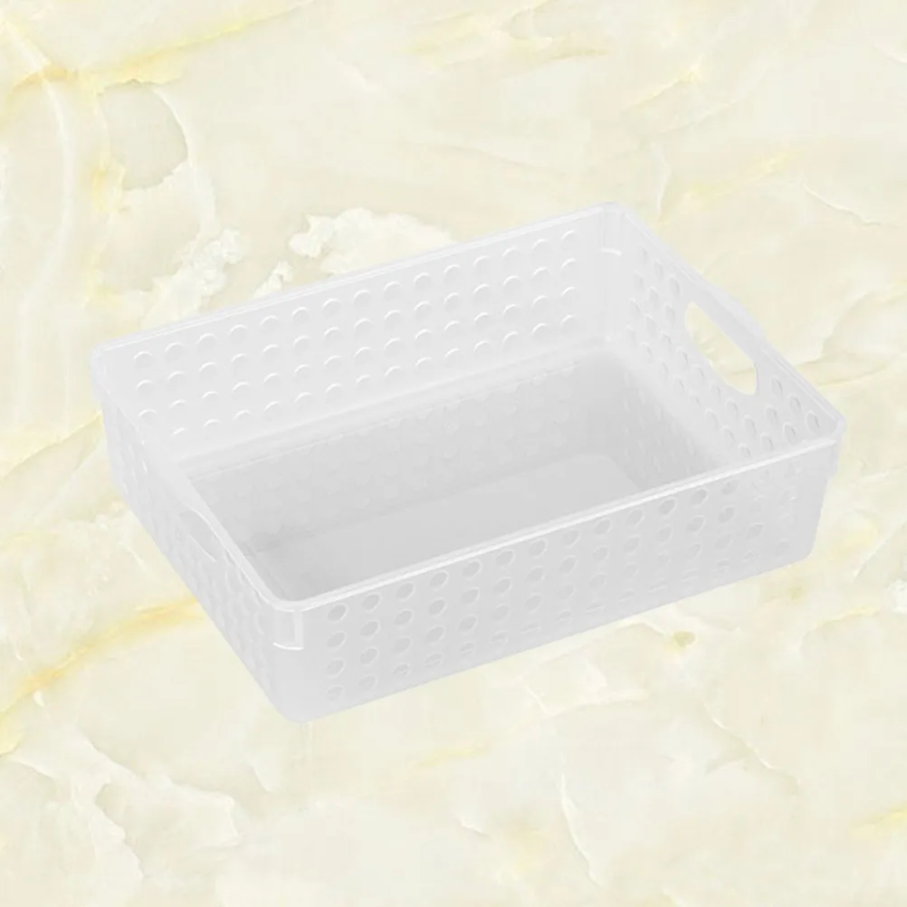 

File Storage Basket Plastic Desktop Hollow Design White Small File Organizer Container Office Document Storage Box for Home